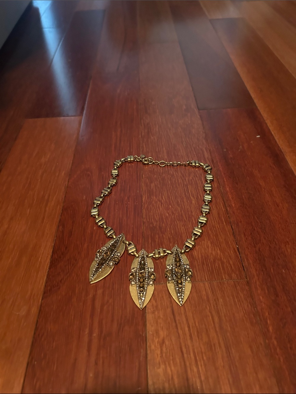 J. Crew Gold Leaf Pendant Necklace with Rhinestone Accents
